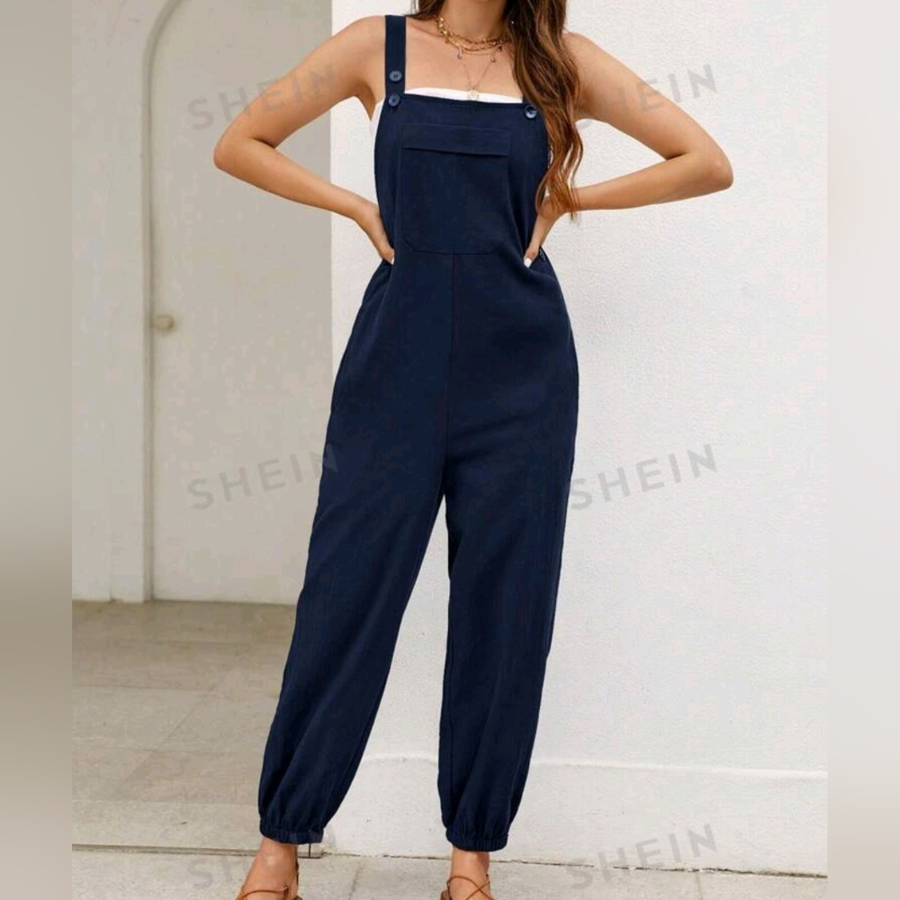 SHEIN Clasi Women's Adjustable Strap Jumpsuit With Pocket And Hemming Cuffs, Sum